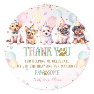 Cute Adorable Puppy Dogs Balloons Birthday Party Classic Round Sticker