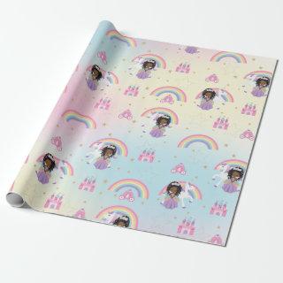 Cute African Princess and Unicorn Rainbow Birthday