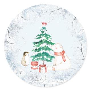 Cute All-white Christmas Classic Round Sticker