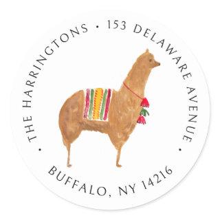 Cute Alpaca Hand-Drawn Animal Return Address  Classic Round Sticker