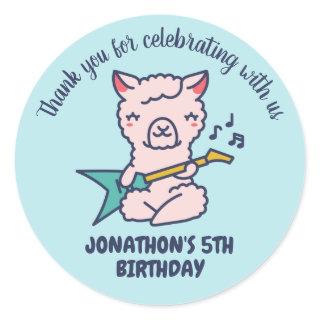 Cute Alpaca Play Guitar Kids Birthday Party Classic Round Sticker