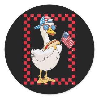 Cute America Goose 4th Of July Toddler Us Flag Pat Classic Round Sticker
