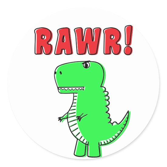 Cute And Angry Green Cartoon T-Rex Dinosaur Classic Round Sticker