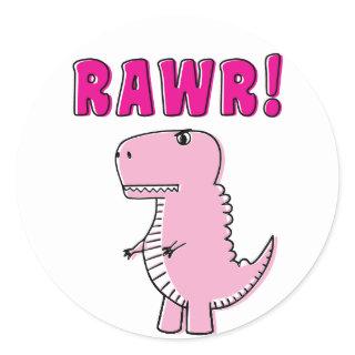 Cute And Angry Pink Cartoon T-Rex Dinosaur Classic Round Sticker