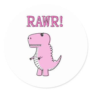 Cute And Angry Pink Cartoon T-Rex Dinosaur Classic Round Sticker