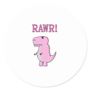 Cute And Angry Pink Cartoon T-Rex Dinosaur Classic Round Sticker