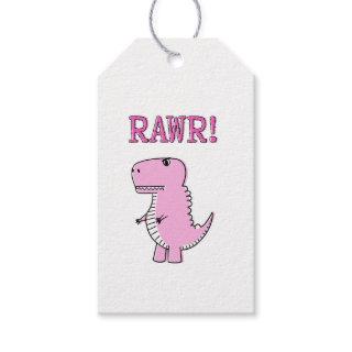 Cute And Angry Pink Cartoon T-Rex Dinosaur Gift Tags