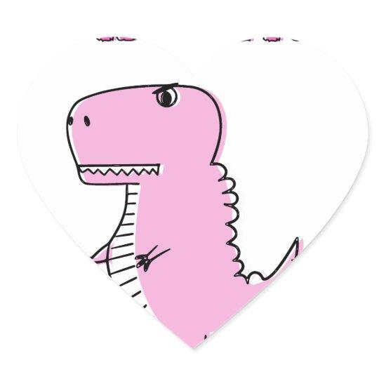 Cute And Angry Pink Cartoon T-Rex Dinosaur Heart Sticker