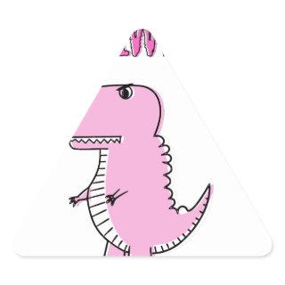 Cute And Angry Pink Cartoon T-Rex Dinosaur Triangle Sticker