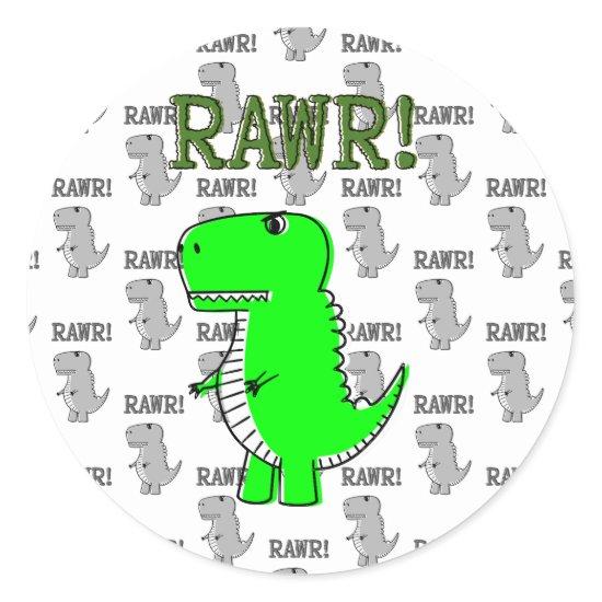 Cute and Angry T-Rex With Black And White Pattern Classic Round Sticker