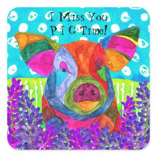 Cute and Colorful I Miss You Pig Time Pig Stickers