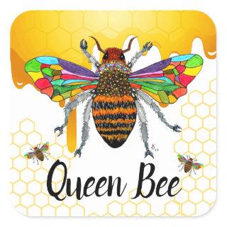 Cute and Colorful Queen Bee Square Sticker