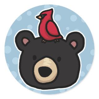 Cute and Friendly Bear and Cardinal Classic Round Sticker