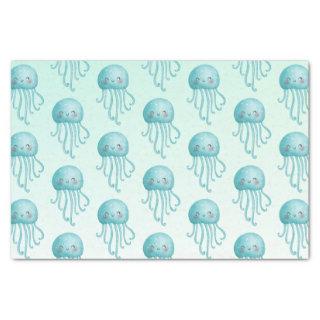 Cute and Fun Blue-Green Jellyfish Pattern Tissue Paper