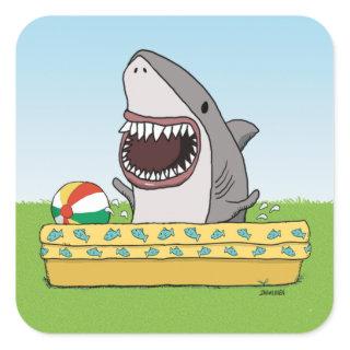 Cute and Funny Happy Shark in Pool Square Sticker