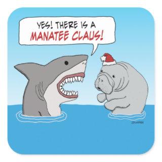 Cute and funny shark and Manatee Claus Square Sticker