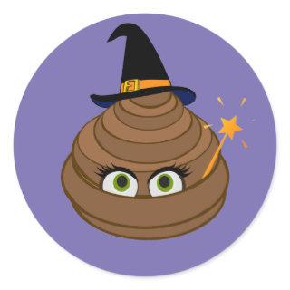 Cute and Funny Witchy Poop Emoji Classic Round Sticker