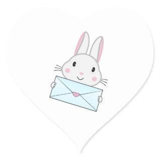 Cute and lovely Bunny holding Love Letter Heart Sticker