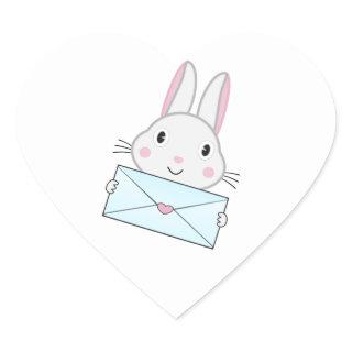 Cute and lovely Bunny holding Love Letter Heart Sticker