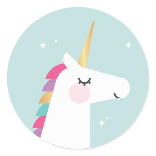 Cute and Modern Rainbow Unicorn Birthday Classic Round Sticker