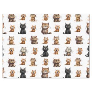 cute angry mad black cat, gray cat and brown cat  tissue paper