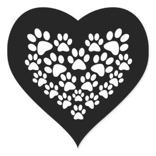 Cute Animal Pattern Black White Paw Print Heart Heart Sticker