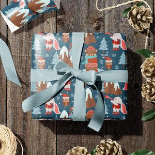 Cute Animal Pattern with Name Blue Christmas