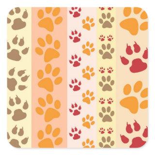 Cute Animal Paw Prints Pattern in Natural Colors Square Sticker
