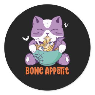 Cute Anime Cat Eat Ramen Bon Appetit Halloween Classic Round Sticker