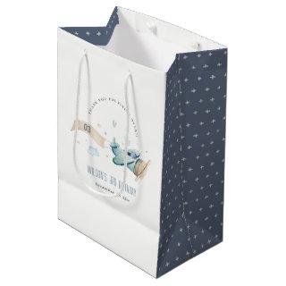 Cute Aqua Green Blue Biplane Cloud Heart Birthday Medium Gift Bag
