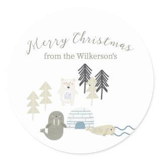 Cute Arctic Winter Animals Classic Round Sticker