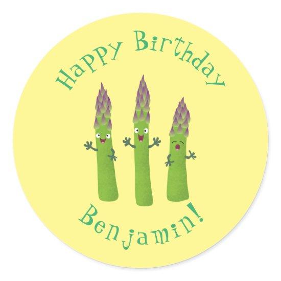 Cute asparagus singing vegetable trio cartoon classic round sticker
