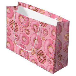 Cute Assorted Donuts Pink Pattern Large Gift Bag