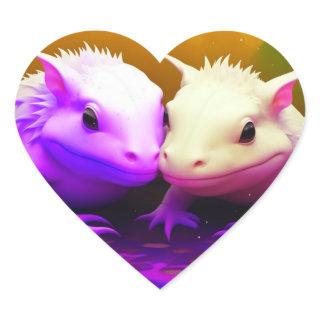 Cute Axolotl Couple Cuddling in Love AI art Heart Sticker