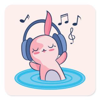 Cute Axolotl Listening To Music Square Sticker