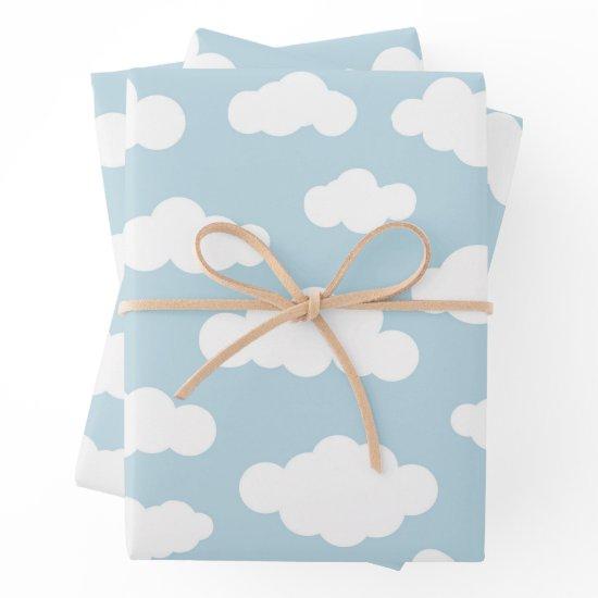 Cute Baby Blue and White Pastel Clouds   Sheets