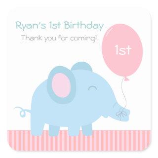 Cute baby blue elephant with a pink balloon square sticker