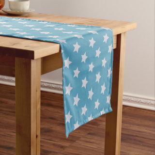 Cute Baby Blue Star Light Grey Repeat Pattern Short Table Runner