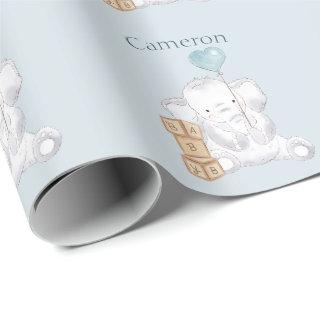 Cute Baby Boy Elephant Watercolor Custom Name Blue
