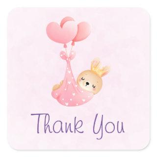 Cute Baby Bunny in a Heart Blanket Thank You Square Sticker
