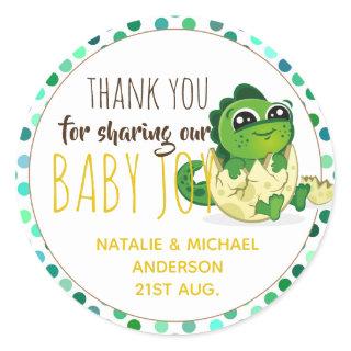 Cute Baby Dinosaur Hatchling Egg Boy Girl Shower Classic Round Sticker