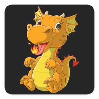 Cute baby dragon spitting fire square sticker