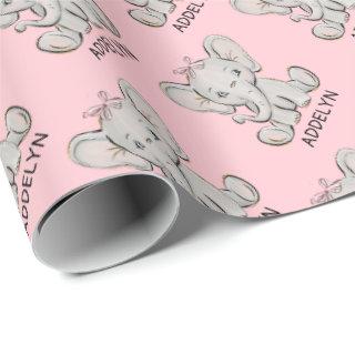 Cute Baby Elephant Pink Little Girl's Name  Wrappi