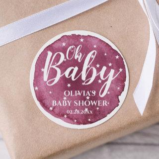 Cute Baby Girl Blush Watercolor and White Stars  Classic Round Sticker