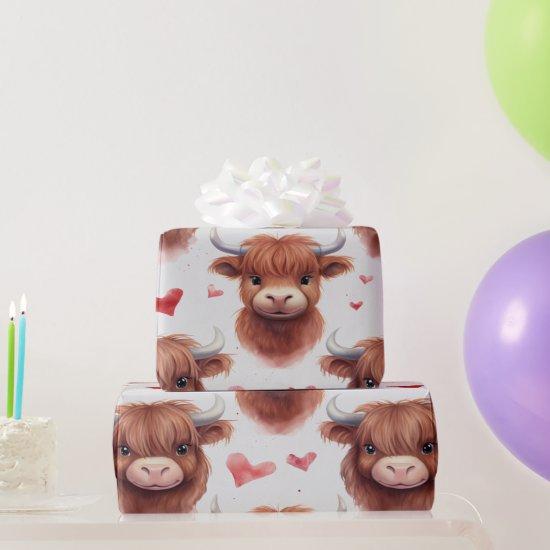 Cute Baby Highland Cow Valentine Heart Pattern 1