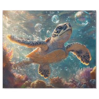 Cute Baby Sea Turtle with Bubbles Decoupage