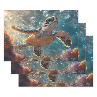 Cute Baby Sea Turtle with Bubbles Decoupage  Sheets