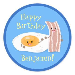 Cute bacon and egg cartoon illustration classic round sticker