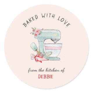 Cute 'baked with love' bakers  classic round sticker