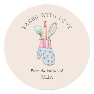 Cute  "Baked with love" Classic Round Sticker